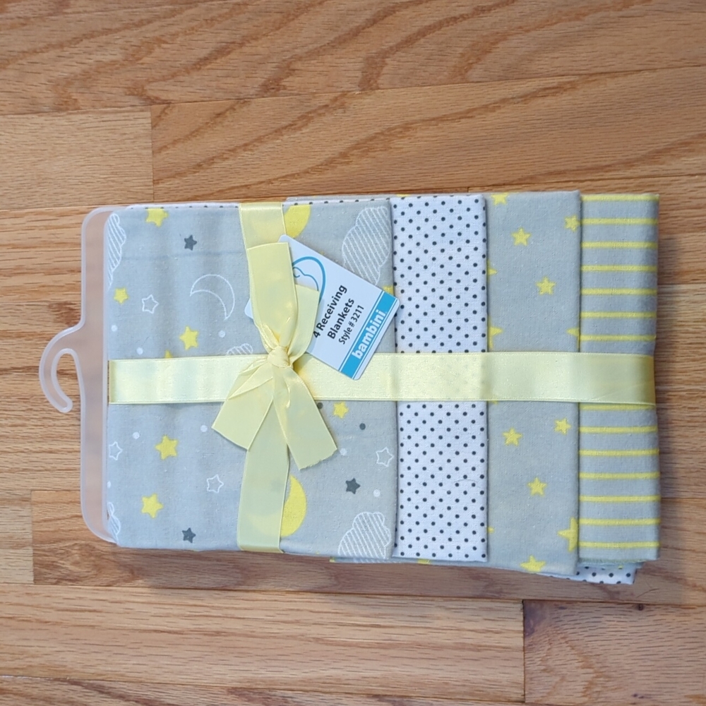 Baby for receiving blankets yellow gray gift